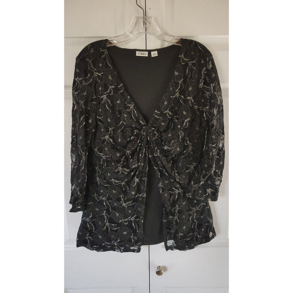 Cato Black Floral Lace V-Neck Blouse XL